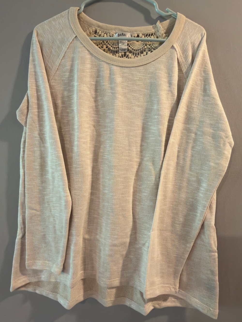 Light Cream Long Sleeve Pullover with Crochet Back Detail
